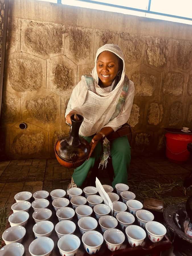 Ethiopia coffee cupping class/Ethiopian food injera making - Making Injera on a Traditional Mitad